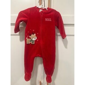 Baby Little Me Red My First Christmas Reindeer Footie Pajamas Sleepsuit 6M
